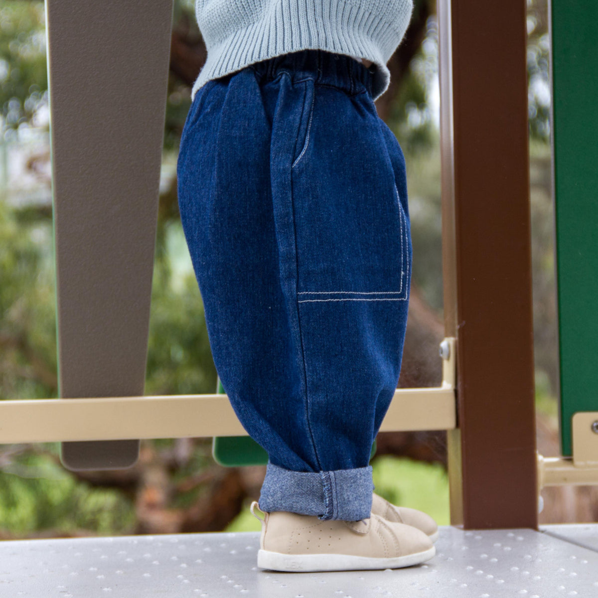 Oversized Denim Pants - Navy Blue